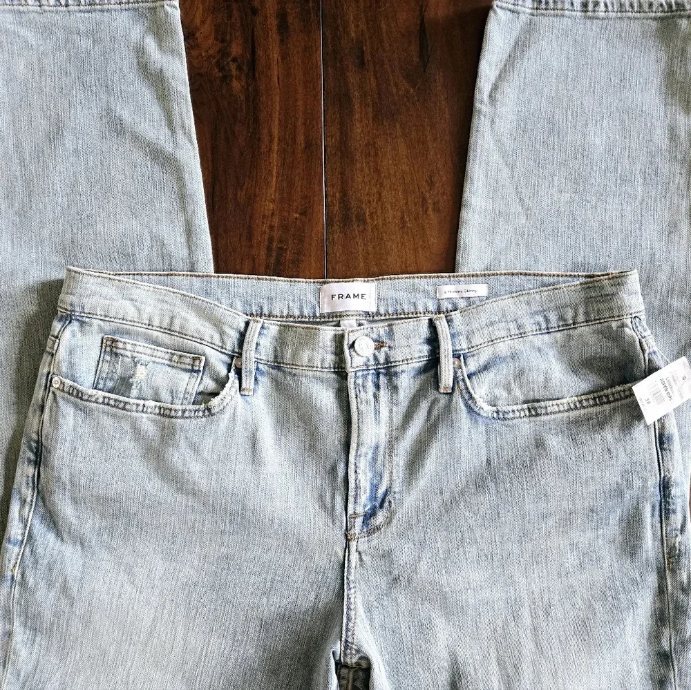 Frame Men's Denim L'Homme Skinny Fit Mid Rise Light Wash Distressed Jeans Sz 38